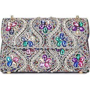 Flower Evening Handbags Chain Strap Square Shoulder Bag Crossbody Bag Crystals